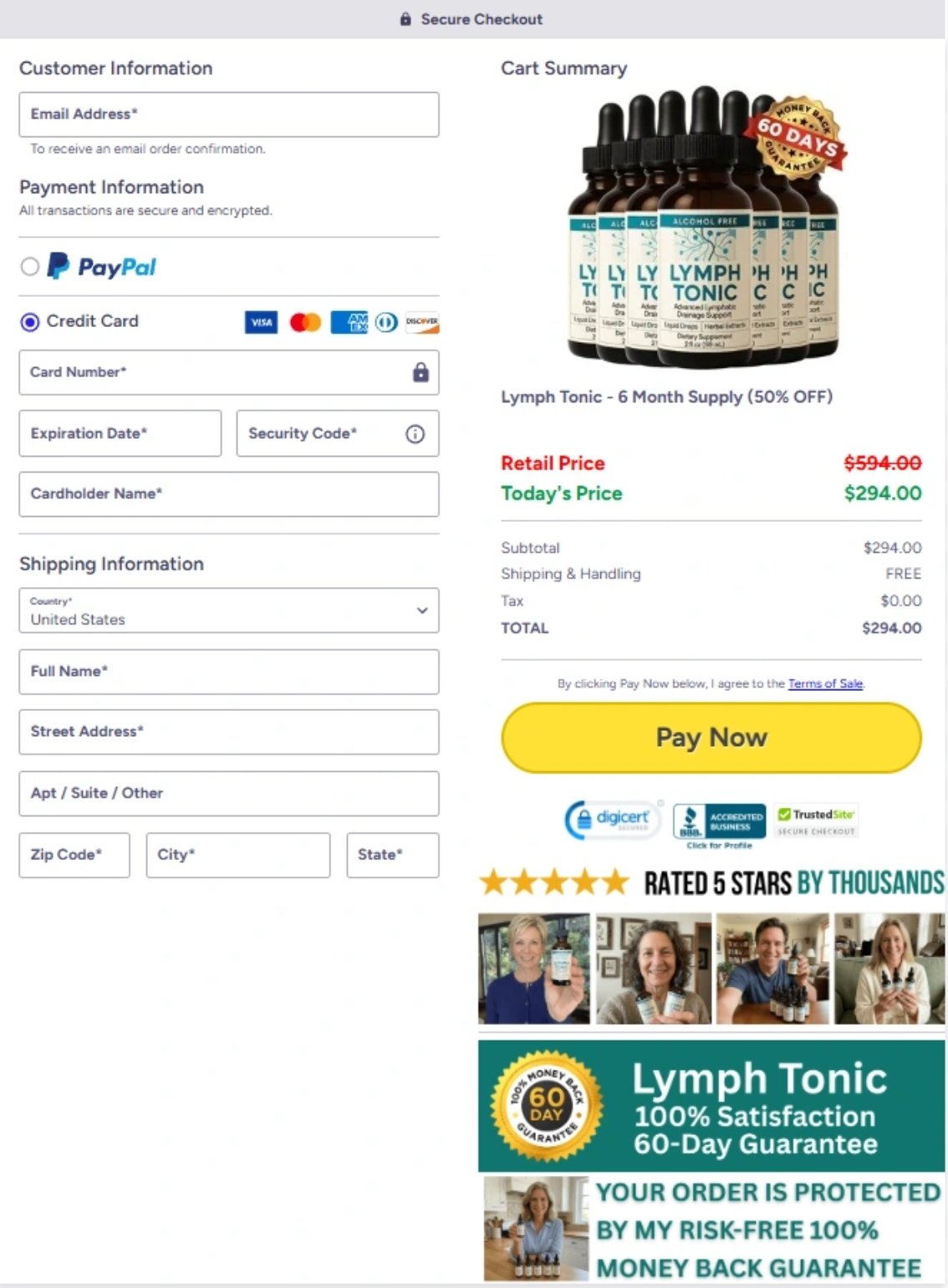 Secure checkout page for natural lymph support supplement with protected payment and encrypted transaction system